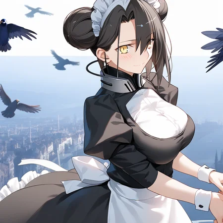 <lora:Takeuchi_Takashi_PonyXL_style_v01:1>
<lora:agent.pony:1>
score_9 , score_8_up , score_7_up , source_anime , 
masterpiece , best quality , ultra-detailed , 
BREAK
agent \(girls' frontline\), maid
1girl , woman , huge breasts , light smile , light blush , ((medusa (fate)):0.5)  , 
long black hair  , maid dress ,  
bird see