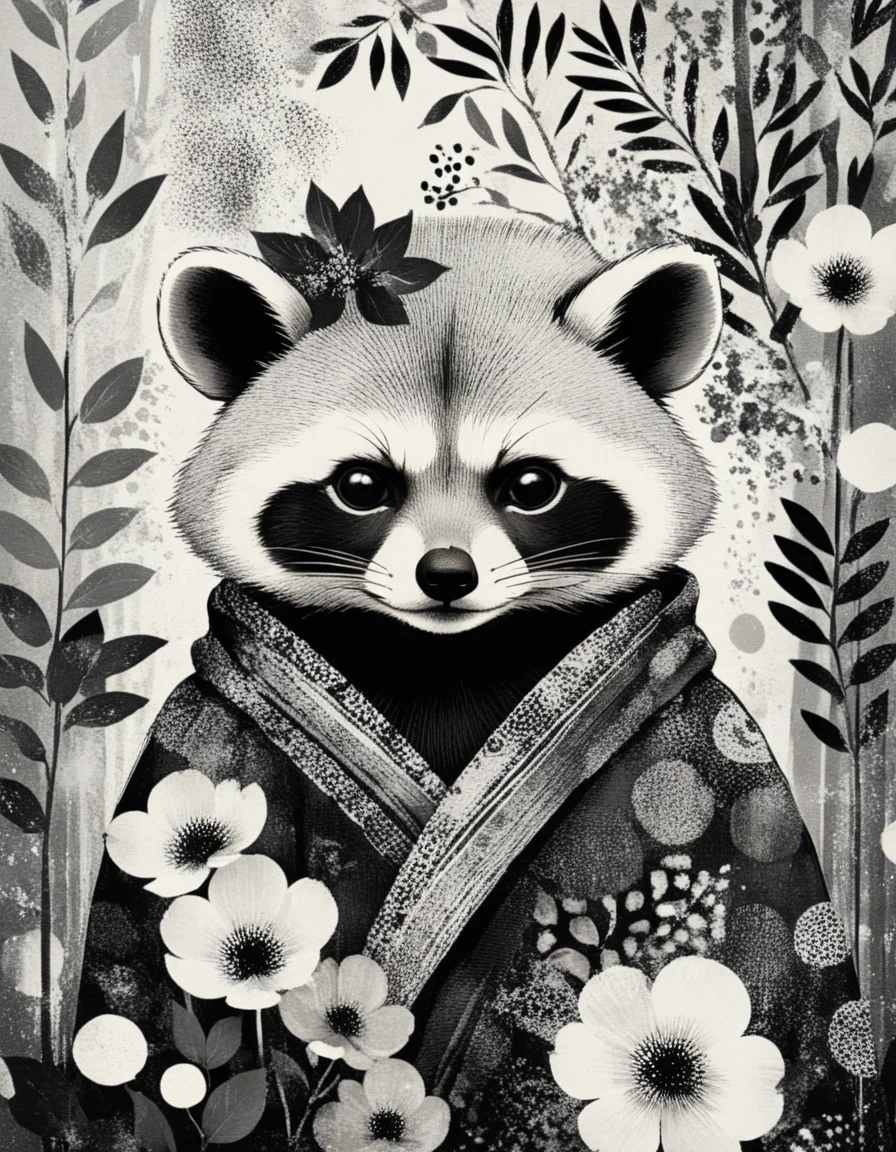 novuschroma style tanuki illustration with patterns <lora:108_novuschroma_1:1>