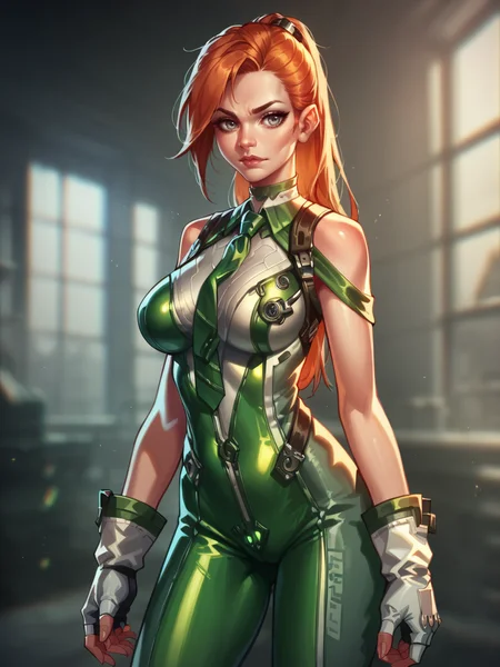 score_9, score_8_up, score_7_up, score_6_up, detailed, 1girl, <lora:st3ll4rb1XLP:0.9> bodysuit, st3ll4rb1, fingerless gloves, ginger, grey eyes, large breasts, gloves