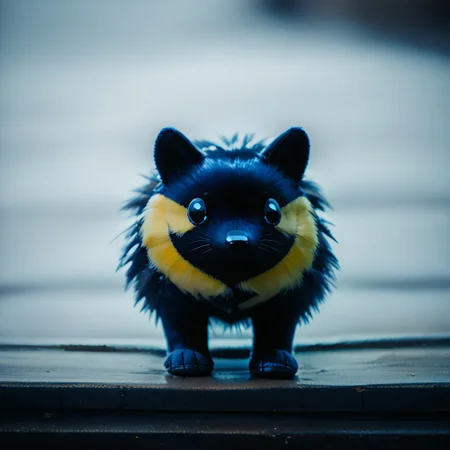 score_9, score_8_up, score_7_up, pikaole, no humans, animal focus, (great tit:1.05), fur, full body, solo, blurry background, (plush doll:0.8), cute, rating_safe, source_furry, pikaole, source_photorealistic