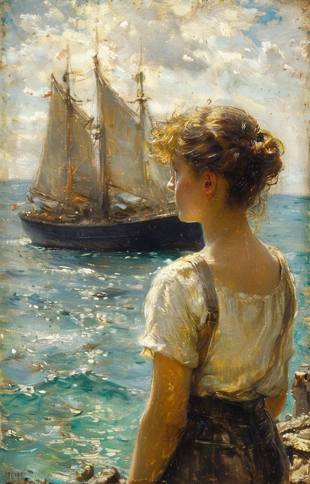 masterpiece,best quality,<lora:tbh239-sdxl:0.9>,illustration,style of Henry Scott Tuke tech genius teenage girl