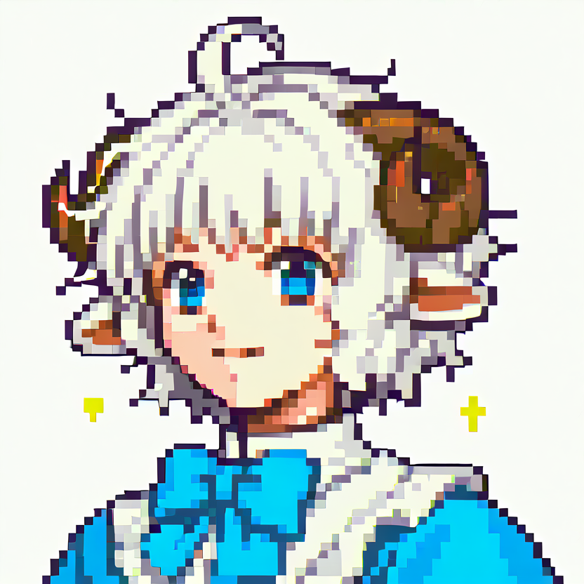 score_9, score_8_up, score_7_up, BREAK <lora:zs_FEGBAPortraitsXL:1> fegbaportraits, portrait, white background, 1girl, solo, blue eyes, white hair, short hair, messy hair, ahoge, light blue dress, bowtie, frills, ribbons, sheep girl, sheep horns, sheep ears, happy