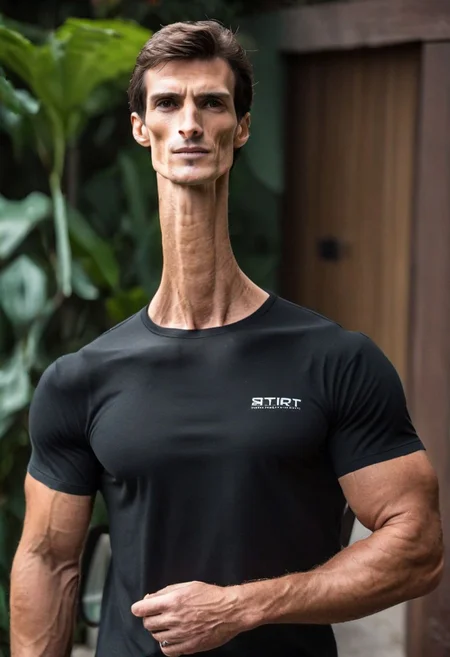 handsome man with square-shaped face, (((Long Neck:4))), strong jawline, short curly brown hair, straight nose, neutral expression, full thick stubble facial hair, well-defined eyebrows, age 36, black shirt, black jeans, (clothed), sports car, luxurious modern house, tropical background, ultra detailed, ultra realistic, masterpiece, best quality, (manly hunk), chest hair, BODYBUILDING, focus on face, beefy muscle, massive pectoral, large pectoral