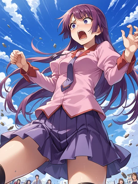 score_9, score_8_up, score_7_up,source_anime,BREAK,
Senjougahara_hitagi, falling, from below, screaming, scared,
<lora:Senjougahara_hitagi:1>