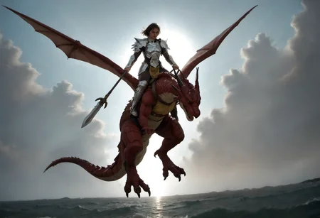 score_9,score_8_up,score_7_up,extreme detailed,zPDXL,sky,flying BREAK 1girl,
<lora:Pony_DetailV2.0:1> BREAK wyvern rider,wyvern,wings,dragon riding,dragon wings,armor,holding polearm,<lora:wyvern rider-pony:0.8>,fighting stance,close-up,