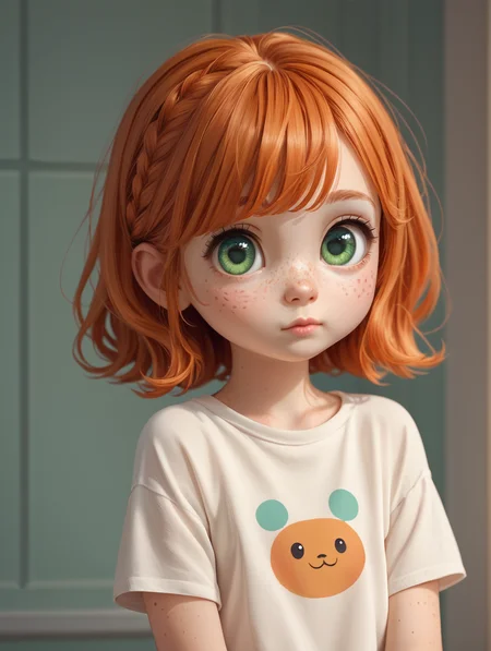 score_9,score_8_up,score_7_up,
1girl, solo. young, child, cute, big eyes, ginger hair, freckles, green eyes,