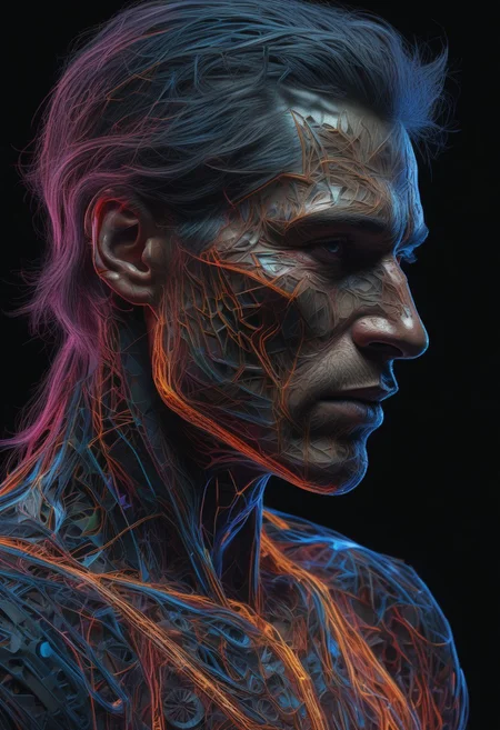 masterpiece, best quality,highly detailed and hyper realistic, hyper real, neon-outlined male figure in the dark with vibrant colors and reflective surfaces, (dark shot:1.17), epic realistic, faded, ((neutral colors)), art, (hdr:1.5), (muted colors:1.2), hyperdetailed, (artstation:1.5), cinematic, warm lights, dramatic light, (intricate details:1.1)