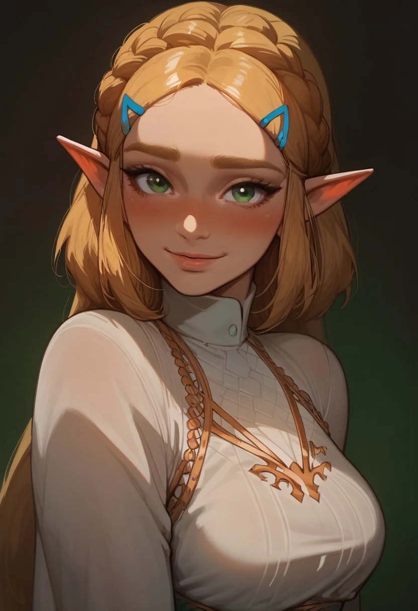 score_9, score_8_up, score_8. score_9, score_8_up, score_7_up, score_6_up, masterpiece, 4k, high quality, (best quality:1.1), ExpressiveH
1girl, ZeldaSDXL, long hair, bangs, blonde hair, hair ornament, green eyes, braid, pointy ears, hairclip, parted bangs, crown braid, princess zelda, blushing, looking at viewer, smiling, g0dd3ss, white dress
green background