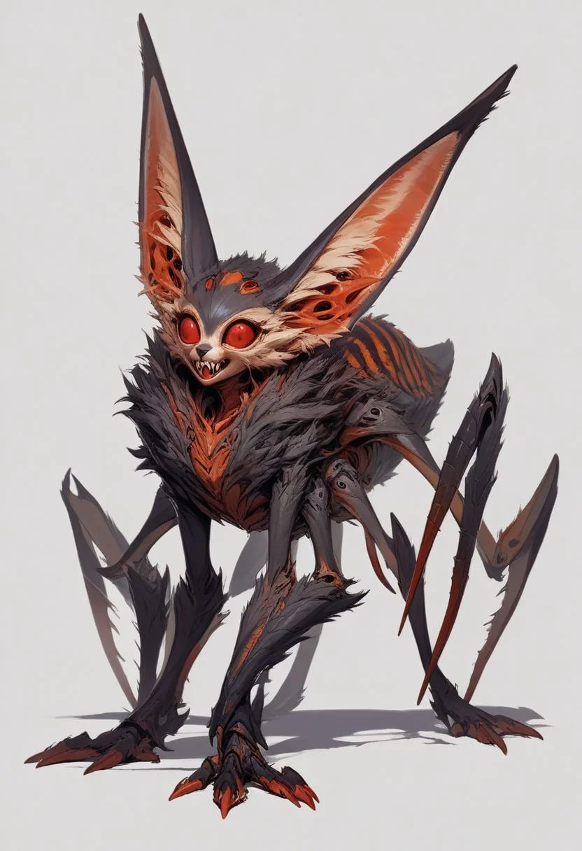 score_9, score_8_up, source_anime, anthropomorphic, unusual creature, creature, concept art, creature, concept art, creature, beautiful alien, anthropomorphic, adorable alien, 1girl, science fiction, Fennec ears, one red eye, sharp teeth, four arms, four legs, insectoid, fluffy, big claws, on all fours
