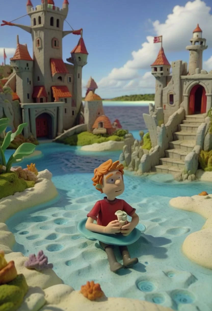 claymation, best quality, masterpiece, a Danish boy in Atlantis landscape at Tea time <lora:CLAYMATE_V2.03_:1>