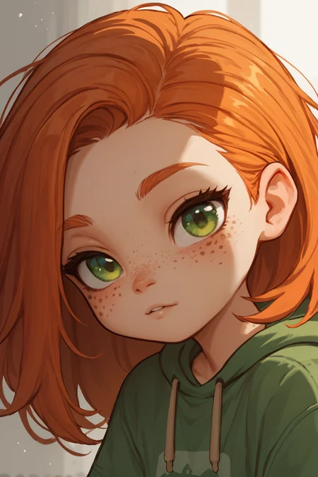 score_9,score_8_up,score_7_up,score_6_up,score_5_up,score_4_up,
1girl, solo, small. petite, cute, ginger hair, green eyes, freckles, looking at viewer, half closed eyes,
<lora:1StS_PonyXL_Detail_Slider_v1.4_iteration_3:1>
<lora:1nc4s3XLP:1>
<lora:age_slider_v4:-4>