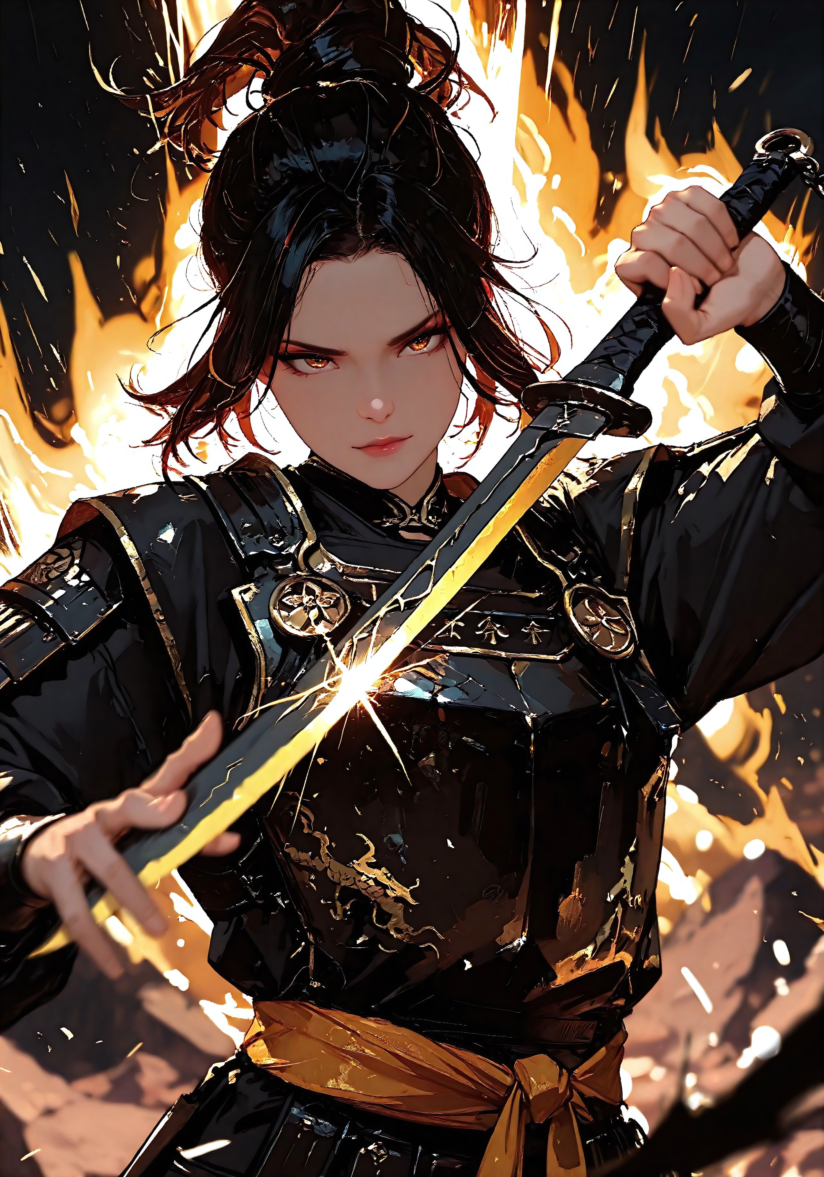 masterpiece, best quality, absurdres, 8K, high detail, cinematic lighting, stylized, visual storytelling, dynamic composition, depth of field, bokeh, backlighting, volumetric light, vivid colors, symbolic environment, god-tier illustration, sketch style (1.3), cksc style, focused subject

Chinese mythology, Black Myth Wukong-inspired, Wukong hairstyle, mythic hero, intense action scene, dynamic pose (1.3), fighting stance, high-speed motion blur, storm aura, divine energy, long flowing sash, ancient armor, windblown hair, glowing zone-eyes, eye trails, upper body focus, sakura petals

curved black knife, medium-length, intricate carvings on the blade, detailed hand grip, dramatic grip pose, dungeon environment, mythic scale, storytelling scene, cinematic shot, different fighting stances