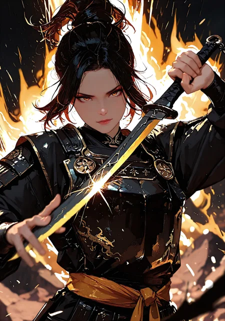 masterpiece, best quality, absurdres, 8K, high detail, cinematic lighting, stylized, visual storytelling, dynamic composition, depth of field, bokeh, backlighting, volumetric light, vivid colors, symbolic environment, god-tier illustration, sketch style (1.3), cksc style, focused subject
Chinese mythology, Black Myth Wukong-inspired, Wukong hairstyle, mythic hero, intense action scene, dynamic pose (1.3), fighting stance, high-speed motion blur, storm aura, divine energy, long flowing sash, ancient armor, windblown hair, glowing zone-eyes, eye trails, upper body focus, sakura petals
curved black knife, medium-length, intricate carvings on the blade, detailed hand grip, dramatic grip pose, dungeon environment, mythic scale, storytelling scene, cinematic shot, different fighting stances