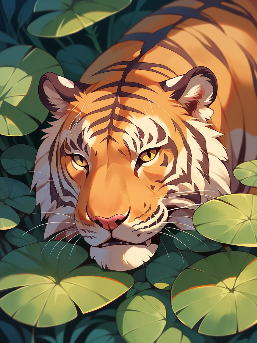<lora:gr33nXLP:1> gr33n, solo, tiger, feral, plant, score_9, score_8_up, score_7_up, score_6_up,