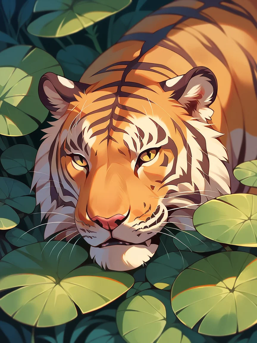 <lora:gr33nXLP:1> gr33n, solo, tiger, feral, plant, score_9, score_8_up, score_7_up, score_6_up,