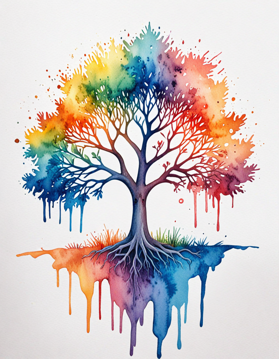 novuschroma65 style The Tree of Life  minimalistic watercolor drip painting <lora:novuschroma65 style:1> <lora:sdxl_lightning_8step_lora:1>