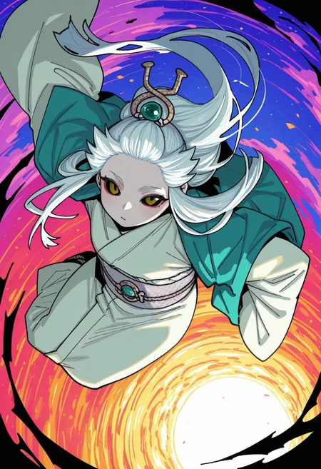lazypos, absurdres,very aesthetic,sharp detail,intricate detail,
official art,artist:yukataro,artist:sparrowl,norakura \(nr kura\),jonpei,(zyugoya, fir3born, naga u:0.5),ireading,(krekkov:0.5),fujimoto tatsuki \(style\),
( Full body portrait, b41suzhensmt , white hair, long hair, black sclera, white skin, colored skin, hair ornament, white kimono, sash, wide sleeves )
dynamic angle,looking at viewer,(three quarter view:0.2),
(from above:0.2),
(dutch angle:0),
close-up,
colorful,