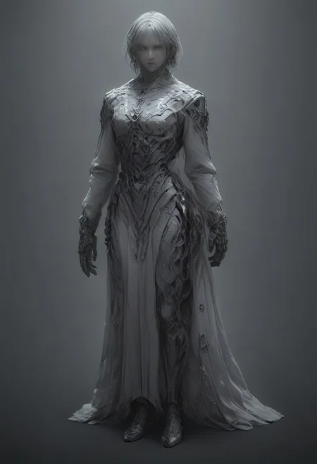 Full body portrait, angry expression, looking at camera, standing, feet visible, normal human proportions,
man, tall smart person, royal soldier, royal military, regal being,
ornate uniform, (white and gold porcelain royal celestial clothes), holding scifi weapon, mechwear, commando uniform, crystal details in armor, crystal ornate earrings, crystal jewelry, details fractal armor,
((((crystallization of the face)))), teeth made of quartz, ((((eyes made of ulexite)))), hair made of Fanlike acicular-fibrous crystal groups, thin crystal hair, flowing white fractal hair, large perfect eyes, crystal iris, eyes made of crystal, ((white porcelain skin)), (white_skin), glowing clear eyes, celestial eyes, interweaving techno-anatomical and fractal elements, Ellen Jewett's intricate sculptural craftsmanship, no eyebrow hair,
dynamic lighting highlighting multifaceted textures, cinematic post-processing for an exquisite visual narrative, breathtaking surreal masterpiece,
sci-fi royal palace setting, single source lighting, low light setting, dark room, intense lighting,