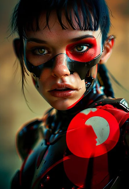 (real life, woman and a mech suit, punching, grim style, dark shadows, red circle:1.2), (a woman looking shocked, caped crusader, dark natural natural colors, HDR, 5mm:1.2), (glitch art by (Hans Feurer:1.1) and (Roe Ethridge:1.2)), (Surrealism style:1.5),