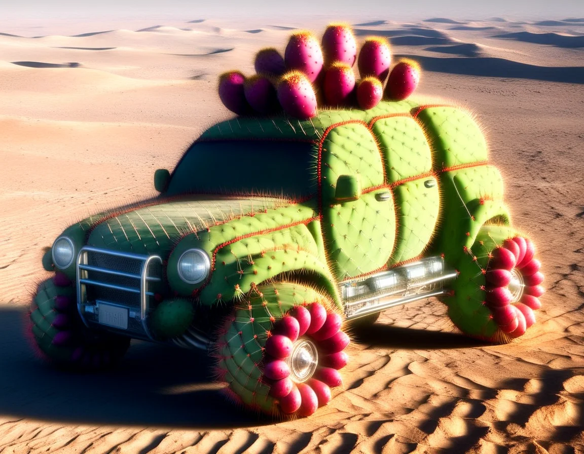 vehicule 4l, on the ground of the moon, the earth far away in the sky
, Prickly Pear Style