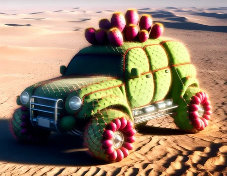 vehicule 4l, on the ground of the moon, the earth far away in the sky
, Prickly Pear Style