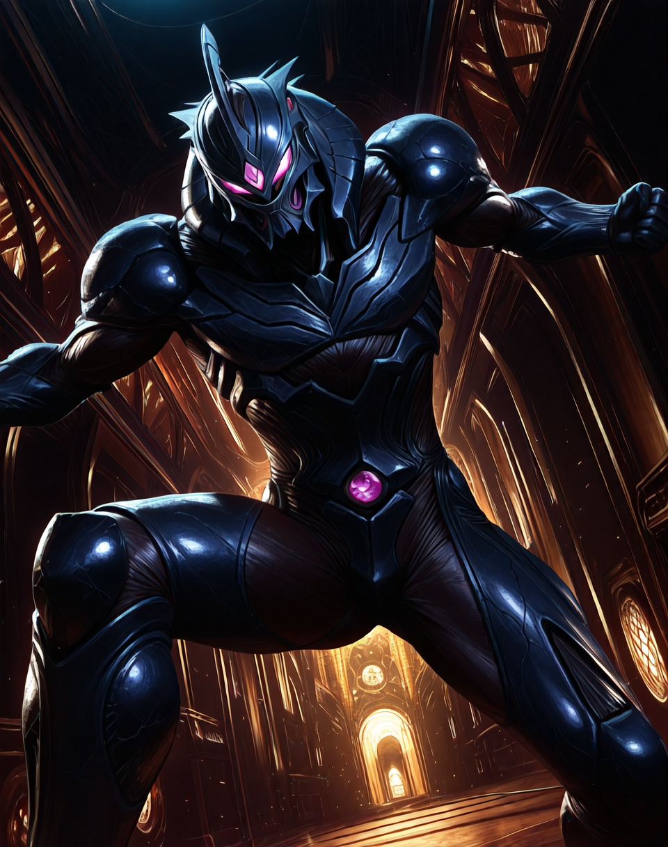perfect depth of field shot, masterpiece, beautiful, sharp focus, crisp details,
<lora:Dark_Hero_(Guyver)_(Illustrious)_(AD):1> Dark_Hero, Guyver, bioboosted armor, 
((exterior, science fiction, high science fiction, action anime style background, dark spaceship interior, 
dynamic action, dynamic perspective, dutch angle, bent knee, cowboy shot,
male focus, gradient style anime coloring, strong, fighting scene, solo, ):1.5), 
EZRealPONYXL, zPDXL, Smooth Quality, lazynsfw,