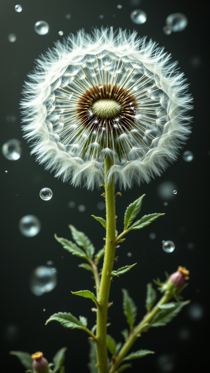 photograph, intricate background, Two-headed Regency Dandelion fluff, compact camera, 800mm lens, detailed, photography, aidmafluxpro1.1