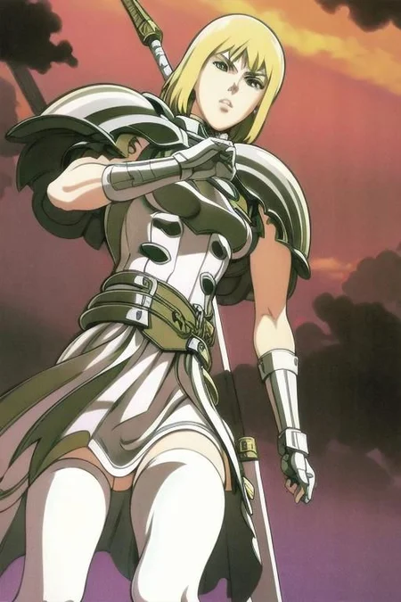 Galatea, tall slender person, athletic female, pale skin, white skin, veins, full body,
short hair, blonde hair, 
yellow eyes, cat's pupil,
round face, pronounced facial features,
white tight shirt, open shoulder, sleeves,  white gloves, white tight pants, tight clothe,
shoulder armor, armor skirt, red crest symbol,
metal bracelets, metal boots, high boots,
looking at viewer, angry, intimidating gaze,
wealding a sword,
purple aura,
battlefield on background,
drawing style,
dynamic light, 
ultra detail,
extremely detailed CG, 
micro intricate, 
highly detailed skin,
highly detailed face, 
highly detailed pupils, 
highly detailed iris, 
RAW photo, 
best quality, 
high resolution,
((masterpiece)),
realistic,
sharp focus, 
HDR, 8K resolution,
intricate detail, 
sophisticated detail, 
hyper detailed,
(depth of field), 
highlight and shadow,
volumetric lighting,
highly detailed background,
by Kentaro Miura:1.1,
comicbookpencils:0.9,
greyscale(line art:1.1)