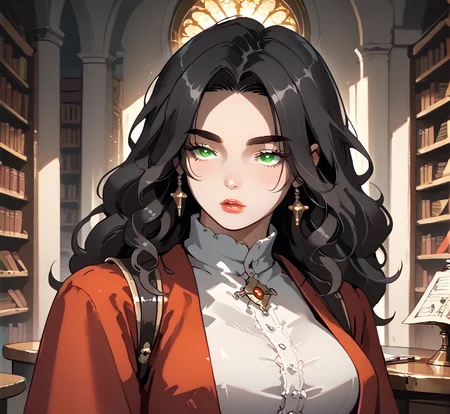 PonyScores7, source_anime, ah1, IllustriousQual, <lora:natsumi_style:0.5>, <lora:by_usakun-pony:0.4> by usakun, <lora:Akina_Bbw_Style_-_PonyXL:0.2> AkinBw
BREAK 1girl, mature female, (round face:1.2), (thick eyebrows:1.3), (curvy), round-chin, caucasian, (plump face), <lora:Round_face:0.2>, <lora:ETO_OCPonyXL:0.5> eto_oc, skindentation, (plump), thick thighs, wide hips, busty, voluptuous, lips, <lora:venus body PonyXL:0.4>, <lora:shinyskin2:0.2> glistening skin
BREAK (curly hair), long hair, (black hair:1.4), (parted hair:1.7), messy hair, kinky curls, <lora:hairdetailpxl:0.2> hairdetailpxl
BREAK (brown and green eyes), (brown_flecked_irises), (green_flecked_irises), (colorful eyes), (multicolored eyes), (downturned eyes:1.4), <lora:expressive eyes:0.5> expressive eyes, <lora:eyedetailpxl:0.2> eyedetailpxl, <lora:Eyes_High_Definition:0.3> EyesHD
BREAK Face with a dreamy expression and half-closed eyes, <lora:Expressive_H:0.2> Expressiveh, <lora:Emotional_Anime_Expressions_PonyXL_Concept:0.2> emotional, <lora:Best_Facial_Expression_LoRA_PONY:0.2>, <lora:expresionesv3Rank128:0.2> expresiones, <lora:Detailed expressive EXEV style -XL Pony V1.0:0.2> FaceDetail
BREAK ((Golden threads of magic weave from her fingertips, intertwining intricately as her hands move precisely))
BREAK onyx dusty lavender lace dress with black pumps
BREAK (((Library of Alexandria, Magnificent repository of scrolls and knowledge, with towering shelves stretching towards the heavens, scholars engrossed in study, and the scent of papyrus filling the air)))
BREAK <lora:xl_more_art-full_v1:0.2>, <lora:aesthetic_anime_v1s:0.2>, <lora:EpicF4nta5yXL:0.2>, <lora:detailxl:0.2> detailxl, <lora:Fant5yP0ny:0.2>, best quality, amazing quality, best aesthetic, absurdres, illustration, Volumetric_Lighting, ultra-detailed, very aesthetic, intricate details, 8k, masterpiece, best_quality
BREAK (zoom_out:1.8), (70s Retro fashion style, drawing from the iconic trends of the 1970s, features flared jeans, bold prints, and earthy colors, celebrating a vibrant and free-spirited aesthetic)
BREAK Stable_Yogis_PDXL_Positives, AS-Adult, <lora:Complicated fantasy portrait - XL Pony V2.0:0.3>, bad-hands-5, <lora:HDA_Detailer:0.5>, HDA_FatGirlXL,