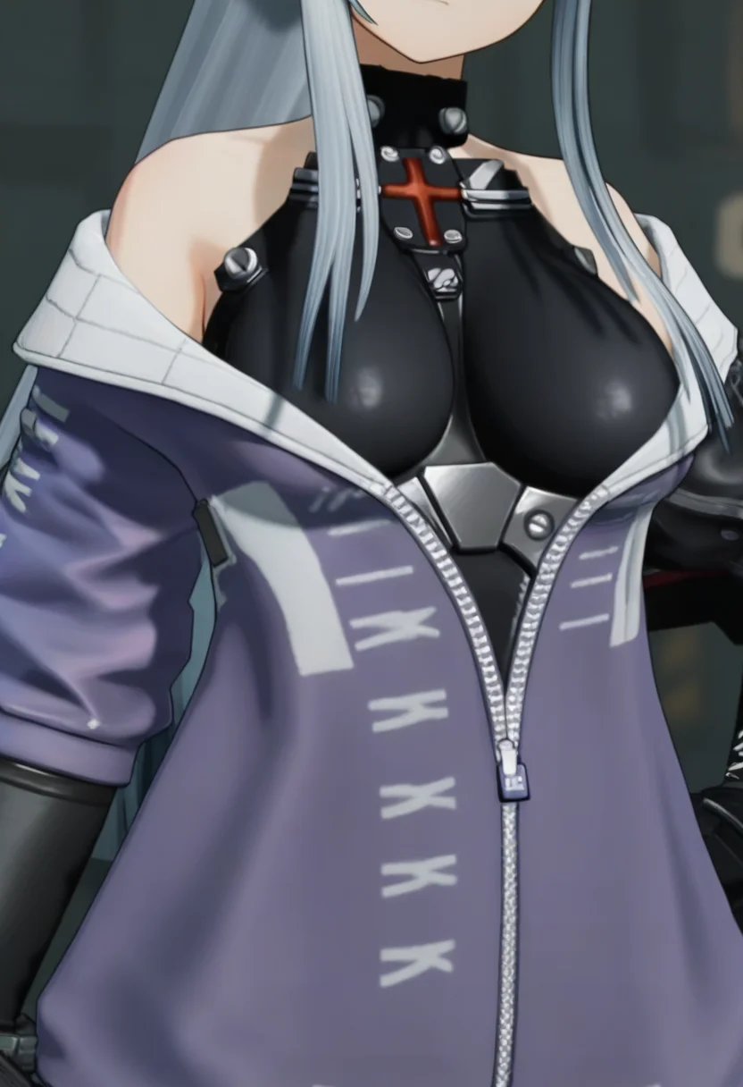 shaoqian, hk416 \(girls' frontline\), girl, solo, head out of frame, long hair, jacket, breasts, gloves, grey hair, mask, off shoulder, weapon, bare shoulders,
masterpiece,best quality,high definition,ultra-detailed,<lora:shaoqian-000200:1>,shaoqian,