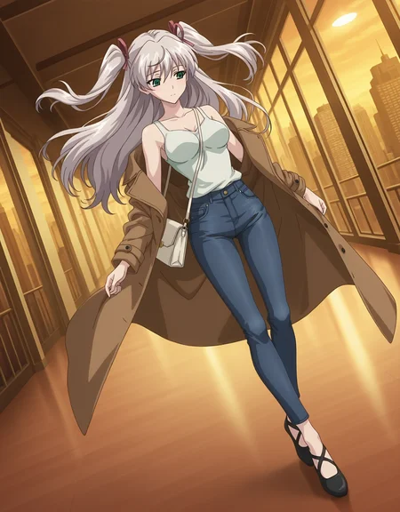 masterpiece,best quality,very aesthetic,zPDXL,2023,anime style,huge filesize,wallpaper,anime screencap,
BREAK <lora:suvia_v5-000018:0.8>,suviav5,1girl,solo,long hair,ribbon,hair ribbon,green eyes,two side up,breasts,twintails,medium breasts,grey hair,17-year-old girl,(a domineering girl:1.3),skinny,standing,dynamic_angle,dynamic_pose,close-up,macro_shot,fullbody,fashion,flat_shoes,contemporary,city,handbag,(coat:1.2),sleeveless dress,cap,ballet slippers,jeans,