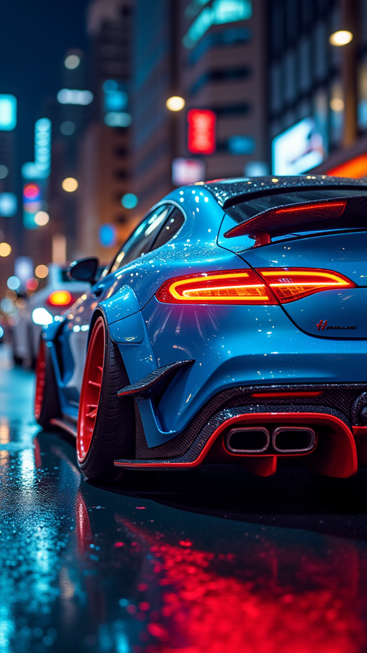 top-notch Car porn photo, low angle view, super tuning Train, Mercedes, Despicable fluorescent, back view