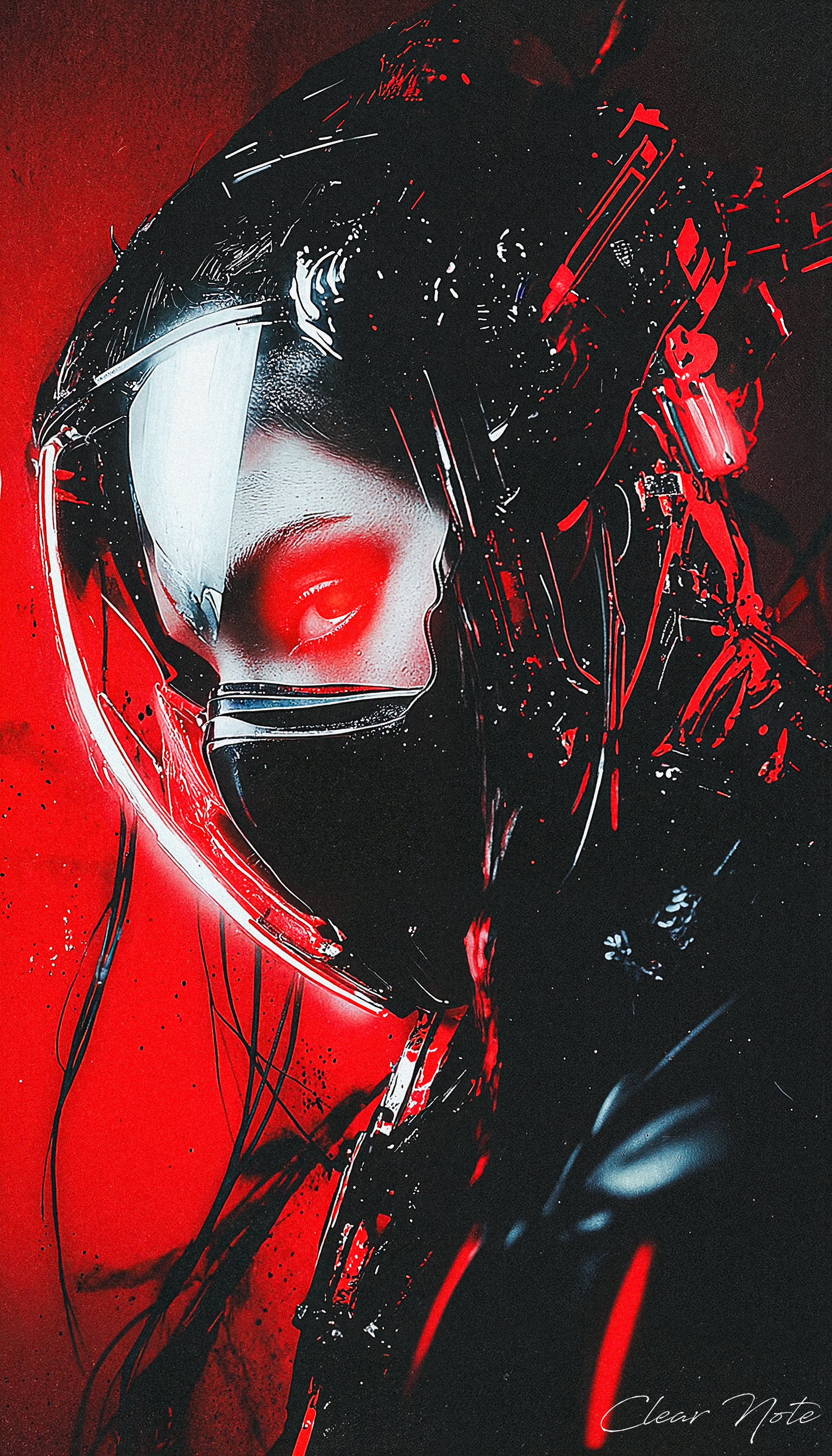 In crimson glow, the shadows scream,
A cyborg's gaze, a fractured dream.
Steel and sorrow, futures bled,
A spark of life where all is red.