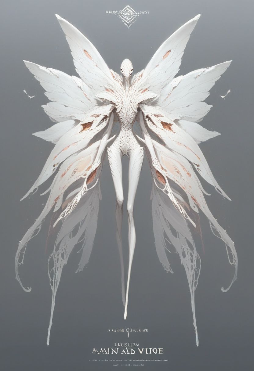 score_9, score_8_up, source_anime, anthropomorphic, unusual creature, creature, concept art, creature, beautiful alien, anthropomorphic, concept art, creature, alien, anthropomorphic, completely white, thin legs,(((completely white body)))), wings