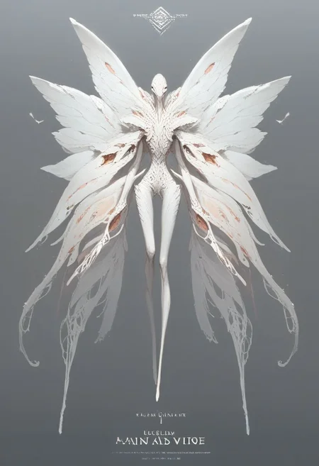 score_9, score_8_up, source_anime, anthropomorphic, unusual creature, creature, concept art, creature, beautiful alien, anthropomorphic, concept art, creature, alien, anthropomorphic, completely white, thin legs,(((completely white body)))), wings
