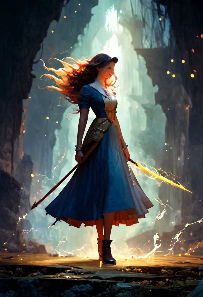 score_9, score_8_up, score_8_up, ((photorealistic)). ((Cinematic composition)),((masterpiece)), (resplendent lighting), absurdres, very fine detail, 8k.
A sultry love goddess summoning magics in a dynamic action pose. ((Full body)). Her magic gathers about her in streaks of glowing colour. her flowing hair bis caught by the wind. Her clingy asymmetrical dress (dress has cutouts) has a slit high up. Brilliant spotlighting. Rich deep colours contrast against the dull beiges and tones of the underground cavern city.