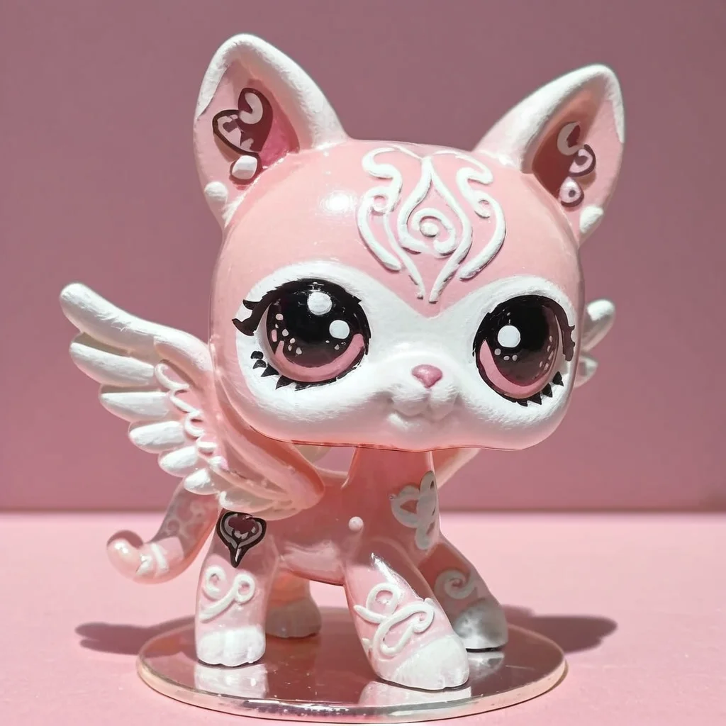 score_9_up, score_8_up, feral female, solo, pegasus wings, translucent body, ear bite, alternate, unique design, abstract, detailed, pink background, glass texture, glass sculptures, photorealistic, custom lps, littlest_pet_shops, <lora:LPS-000009:1>