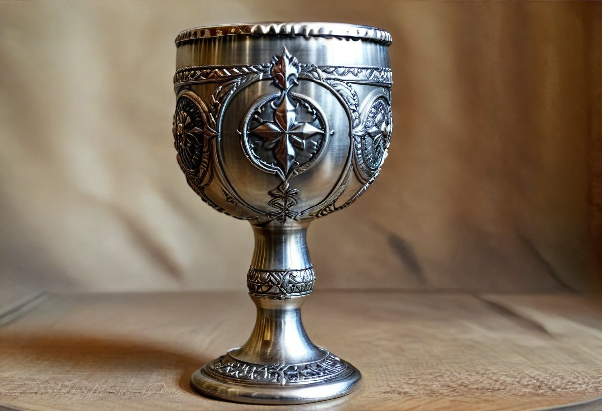 Ultra realistic with high quality and ultra detail with excellent focus and contrast, photorealistic style image, ultra realism, high resolution of 1 object metal goblet in metal style
