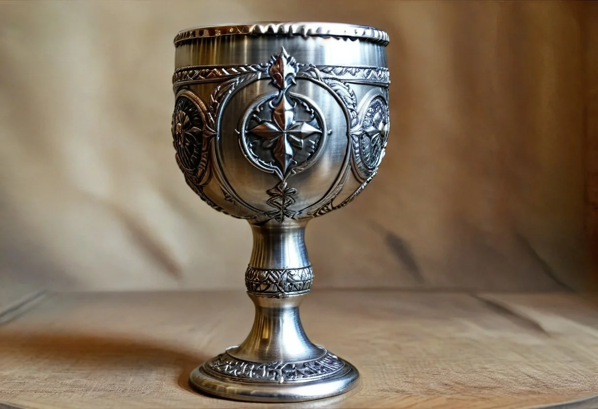 Ultra realistic with high quality and ultra detail with excellent focus and contrast, photorealistic style image, ultra realism, high resolution of 1 object metal goblet in metal style