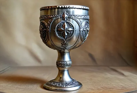 Ultra realistic with high quality and ultra detail with excellent focus and contrast, photorealistic style image, ultra realism, high resolution of 1 object metal goblet in metal style