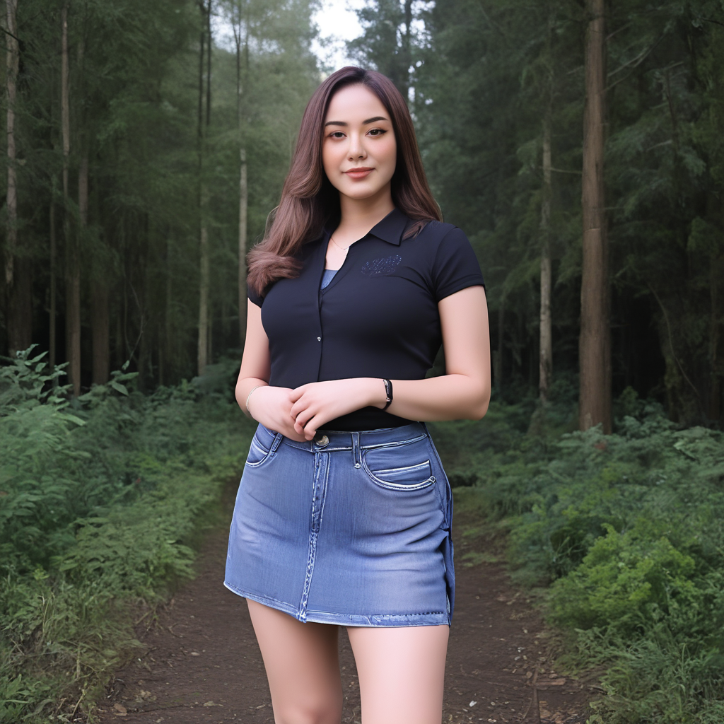 shirt, nature, skirt, denim, looking at viewer