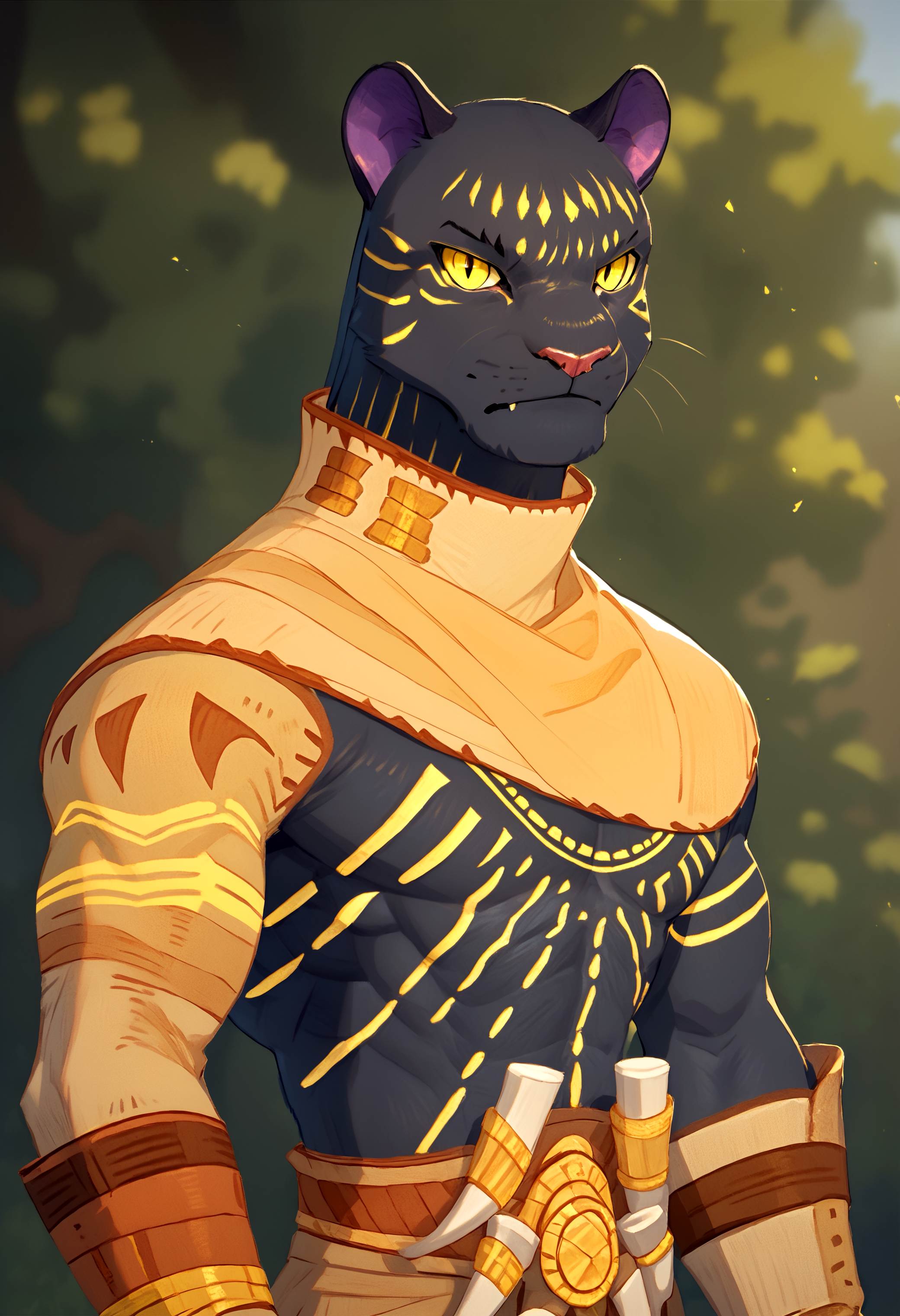 score_9, score_8_up, score_7_up, solo, 1boy,  <lora:SethAFK_Journey-000004>, seth, furry male, panther, yellow markings, black fur, black slit pupils, yellow eyes, panther ears, looking at viewer, pants, clothes,  outside,