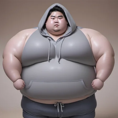 <lora:runga_8.1:0.65>thick arms, fat japanese young man, obese, superchub, male focus, fattest, fat,(hoody:4.0)