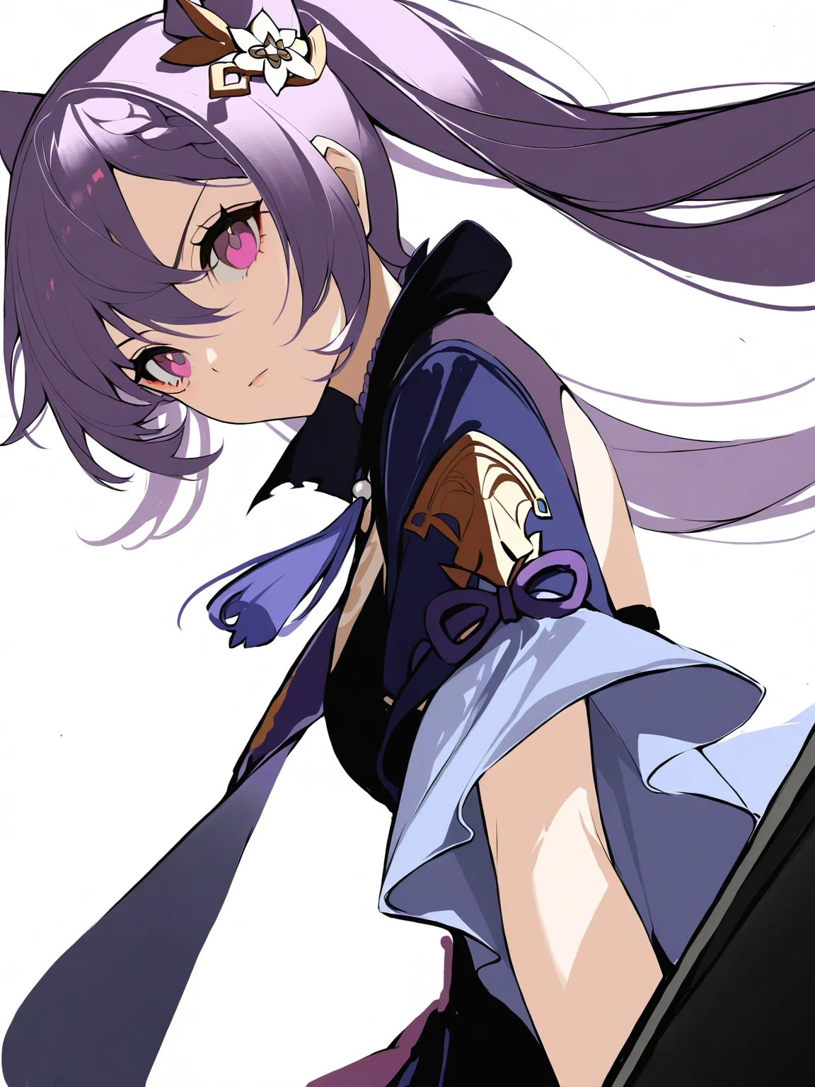 1girl,,keqing \(genshin impact\),1girl,solo,simple background,white background,<lora:zhen:1.2>, masterpiece, best quality, very aesthetic, absurdres