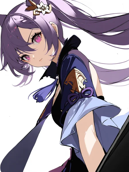 1girl,,keqing \(genshin impact\),1girl,solo,simple background,white background,<lora:zhen:1.2>, masterpiece, best quality, very aesthetic, absurdres