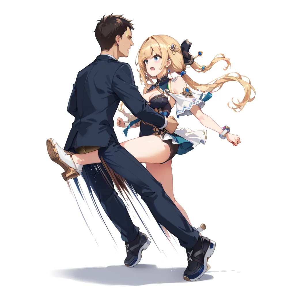 score_9, score_8_up, score_7_up, best quality, masterpiece, source_anime, BREAK, 1girl, 1boy, crotch kick, kicking<lora:clotch_kick:2> solo focus, simple background