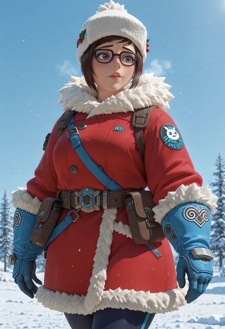 masterpiece, best quality, amazing quality, absurdres,
0v3rw4tch, 3d, lips, nose, 1girl, mei \(overwatch\), alternate costume, parka, red coat, blue gloves, belt, pouch, white fur trim, fur hat, pom pom \(clothes\), parted lips, looking afar, outdoors, blue sky, cold, winter, blush, nose blush, walking
<lora:sdxl_lightning_8step_lora:1> <lora:V2_Overwatch_Style:1>