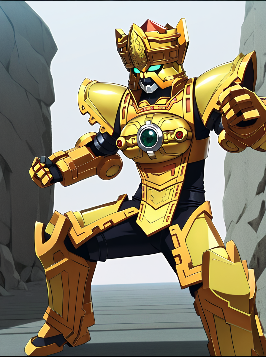 masterpiece, best quality, amazing quality, very aesthetic, absurdres, newest, anime screenshot,  anime coloring,  uncensored <lora:GoGo_Sentai_Boukenger_CharacterPack:1>zubaan, robot, solo, zbun helmet, zbun armor, zbun bodysuit, zbun belt, zbun gloves,,  simple background,, simple background,  white background, fighting stance,  looking at viewer, standing,