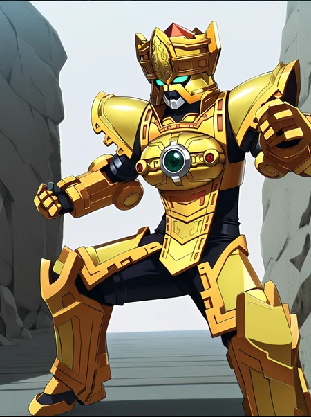 masterpiece, best quality, amazing quality, very aesthetic, absurdres, newest, anime screenshot, anime coloring, uncensored <lora:GoGo_Sentai_Boukenger_CharacterPack:1>zubaan, robot, solo, zbun helmet, zbun armor, zbun bodysuit, zbun belt, zbun gloves,, simple background,, simple background, white background, fighting stance, looking at viewer, standing,