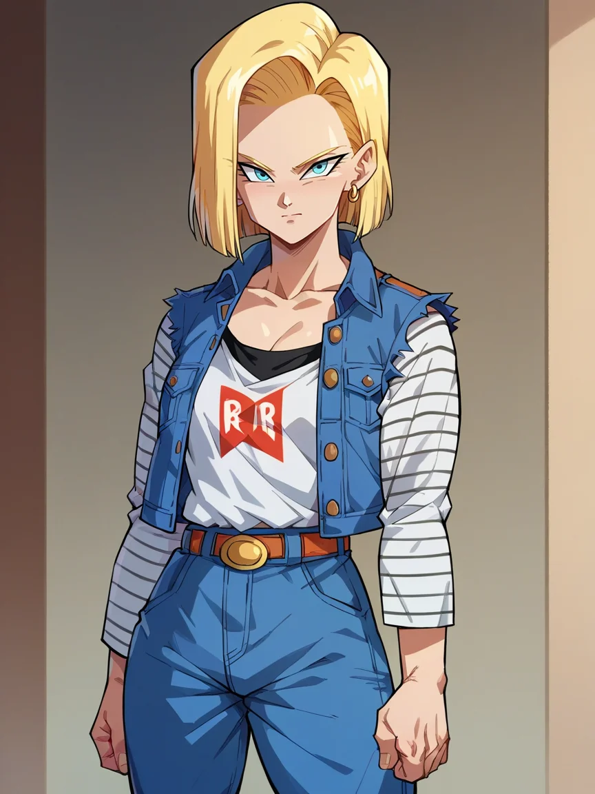 score_9, score_8_up, score_7_up, score_6_up, score_5_up, <lora:DragonBallZXLP:1> dragon ball z, solo, 1girl, android 18,
